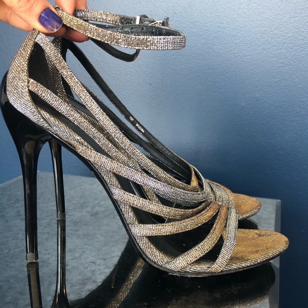BRIAN ATWOOD silver glittery strappy heels